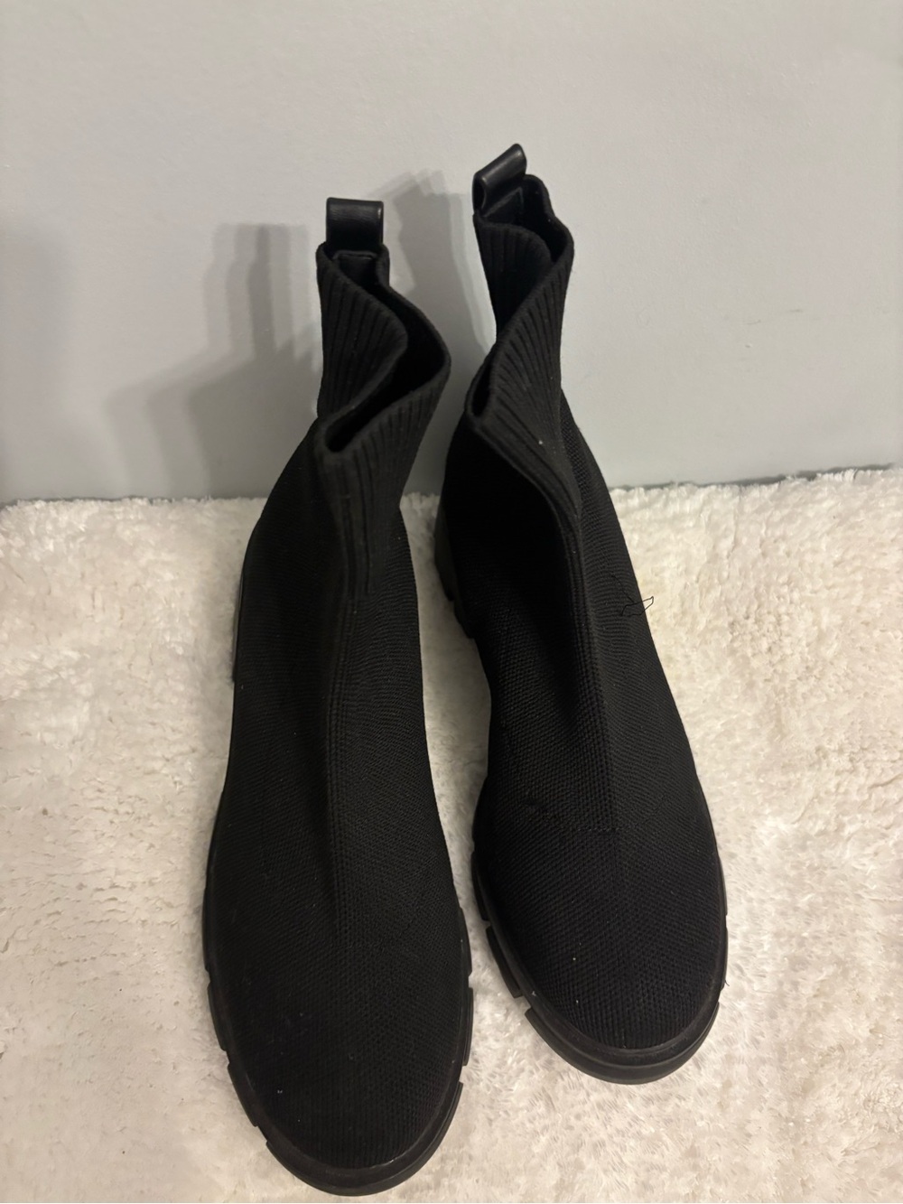 Black Knit Sock Booties - Women's Slip-On Ankle Boots